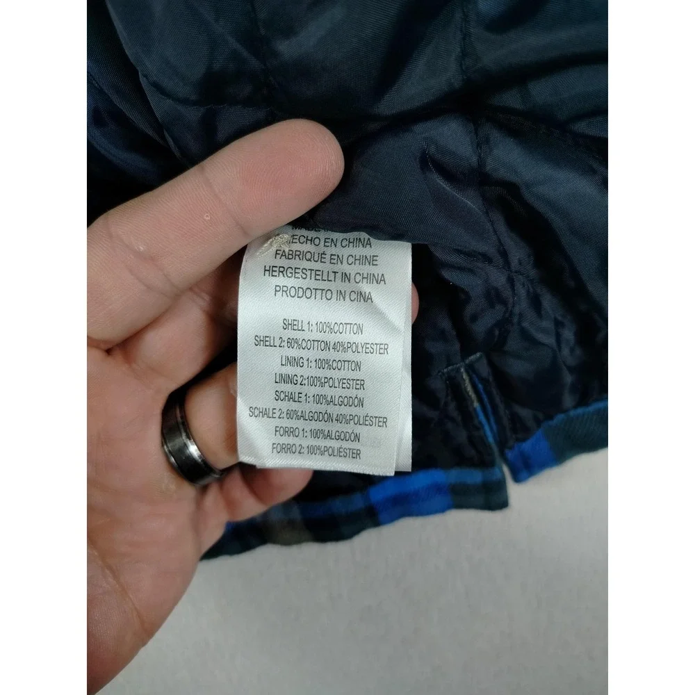 Legendary Whitetails Jacket Mens Large Blue Plaid Flannel Hooded Quilted Shacket